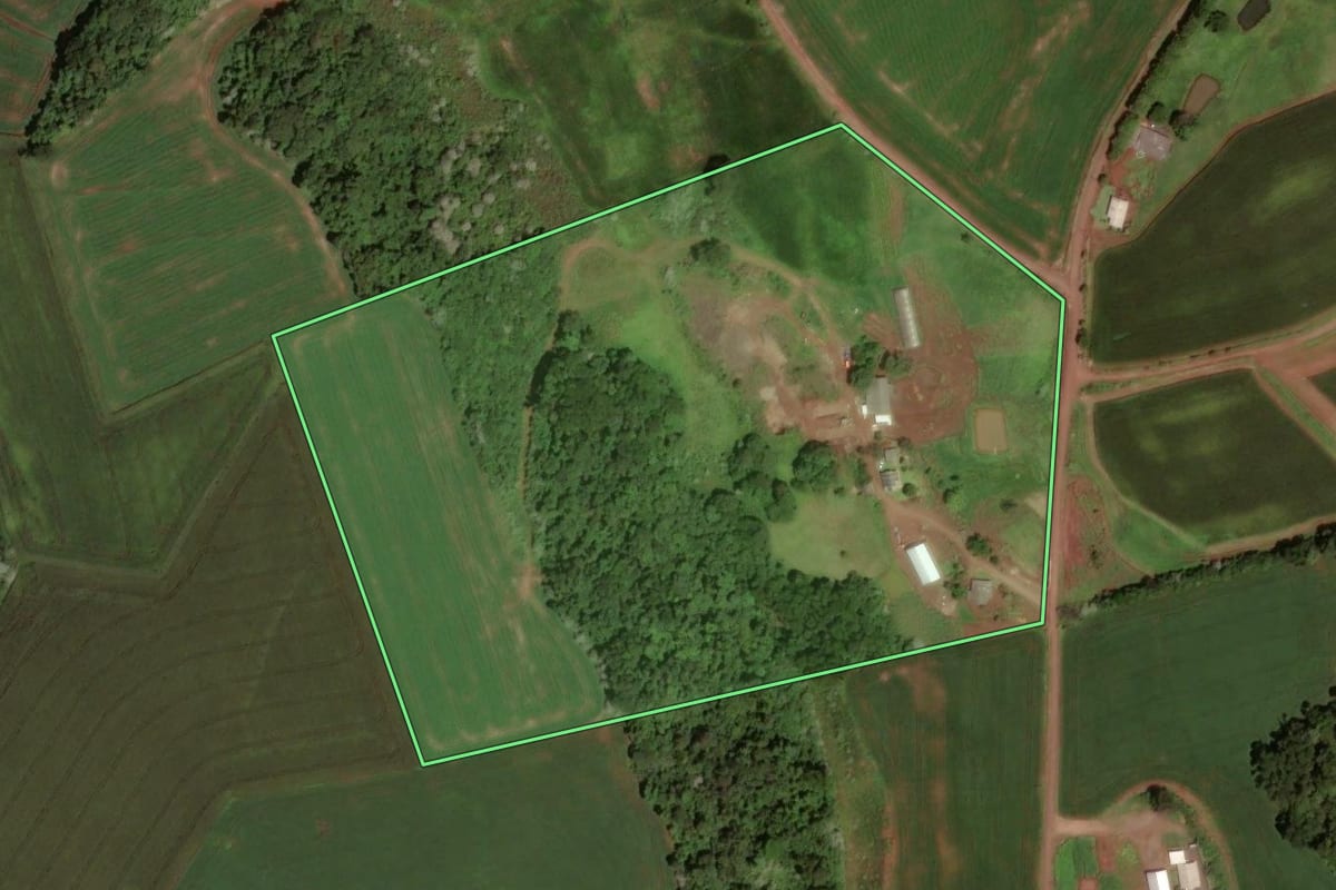 Imagem de satélite do imóvel rural em Verê (PR), com o contorno declarado no CAR desenhado por cima.