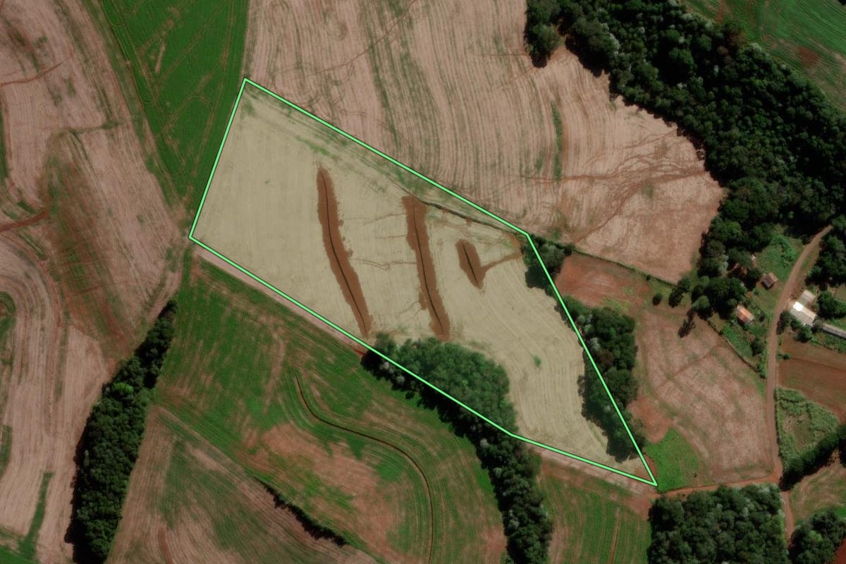 Imagem de satélite do imóvel rural em Verê (PR), com o contorno declarado no CAR desenhado por cima.