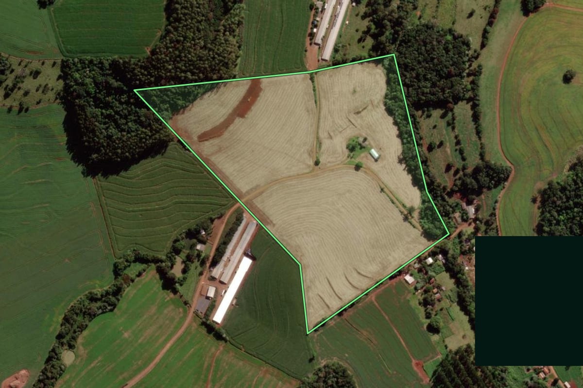 Imagem de satélite do imóvel rural em Verê (PR), com o contorno declarado no CAR desenhado por cima.
