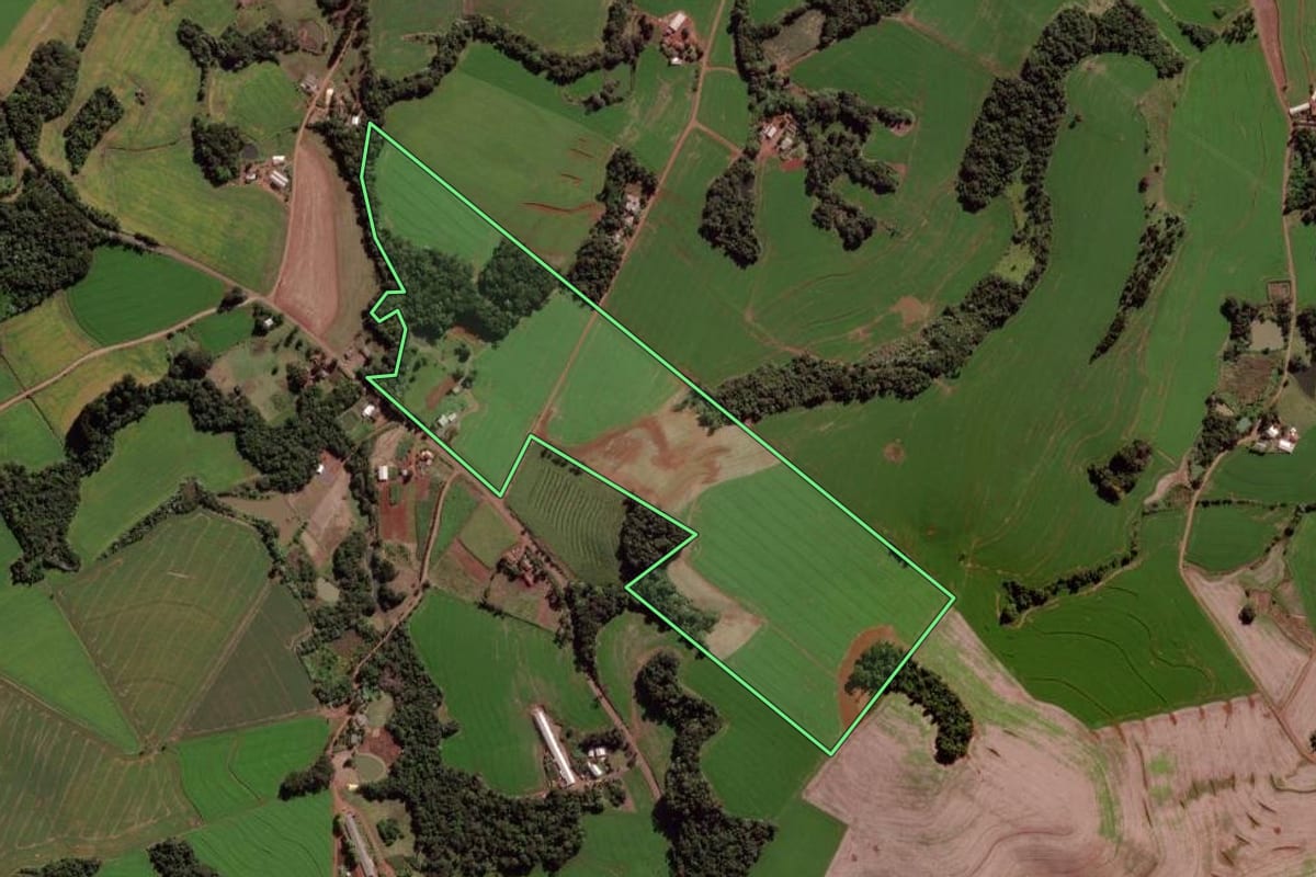 Imagem de satélite do imóvel rural em Verê (PR), com o contorno declarado no CAR desenhado por cima.