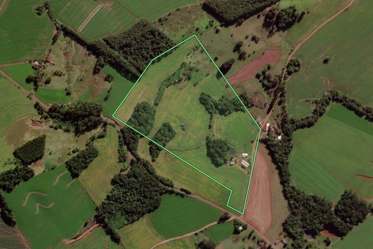 Imagem de satélite do imóvel rural em Verê (PR), com o contorno declarado no CAR desenhado por cima.