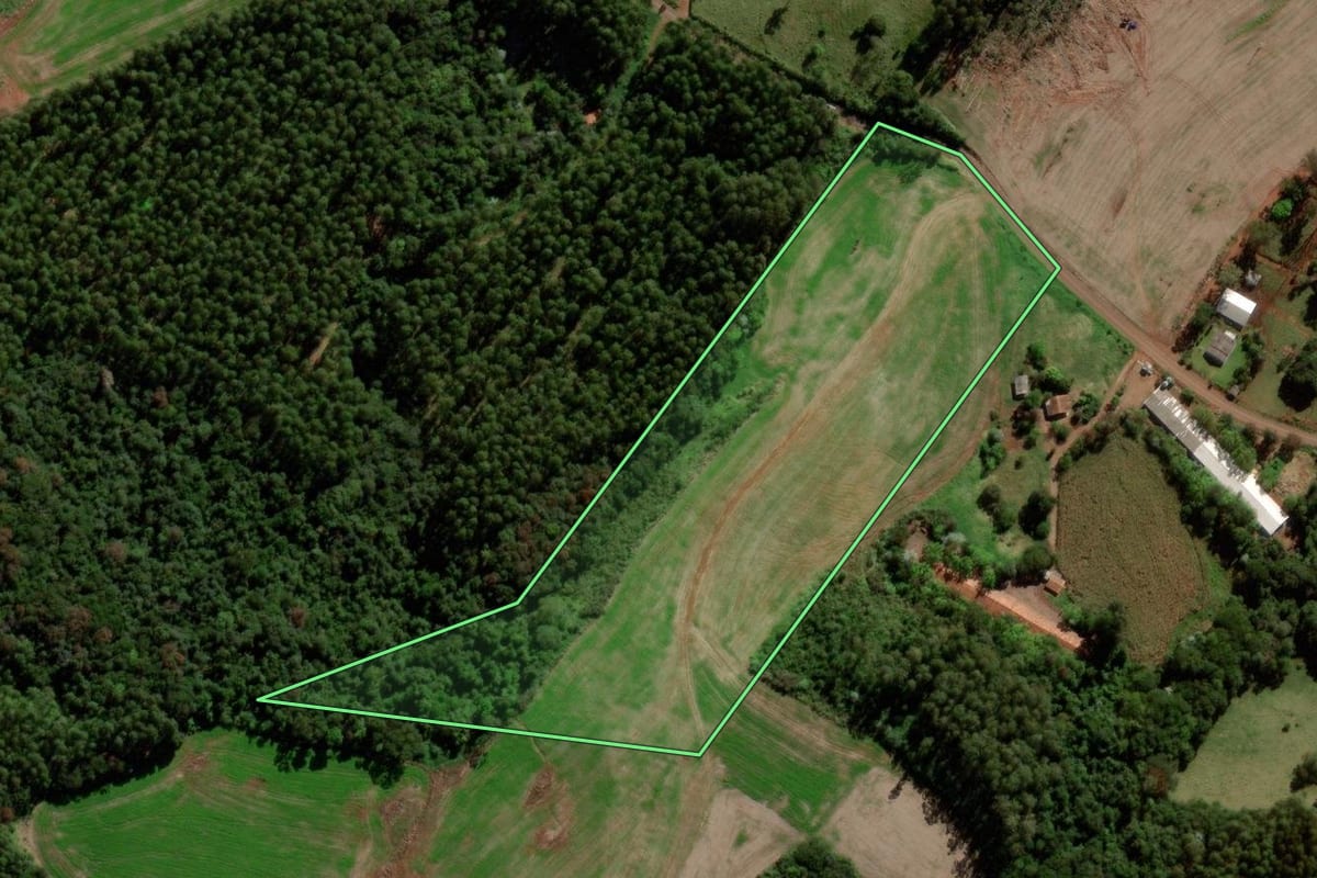 Imagem de satélite do imóvel rural em Verê (PR), com o contorno declarado no CAR desenhado por cima.