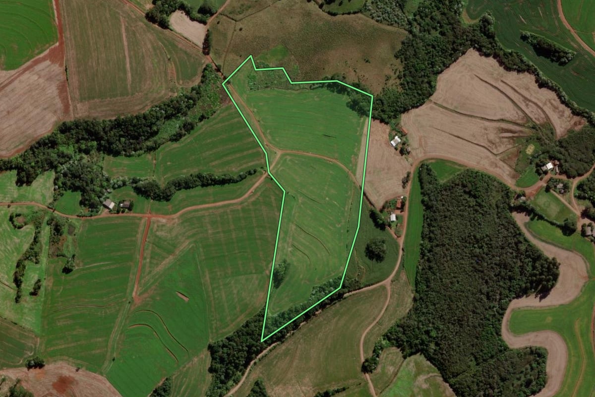 Imagem de satélite do imóvel rural em Verê (PR), com o contorno declarado no CAR desenhado por cima.