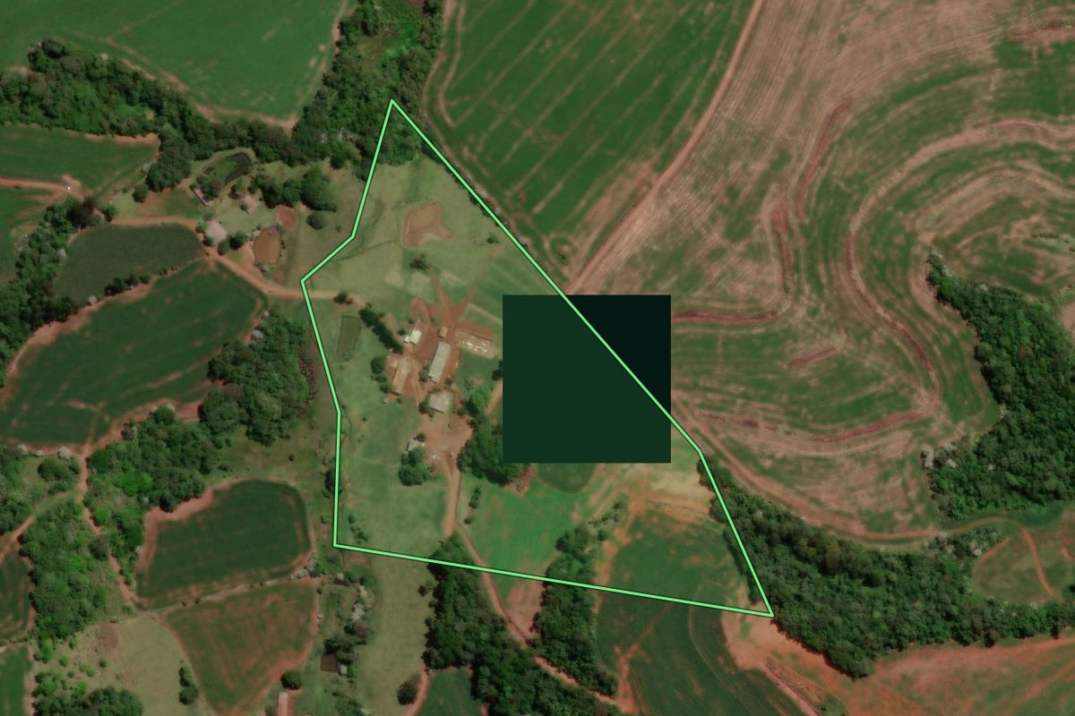 Imagem de satélite do imóvel rural em Verê (PR), com o contorno declarado no CAR desenhado por cima.
