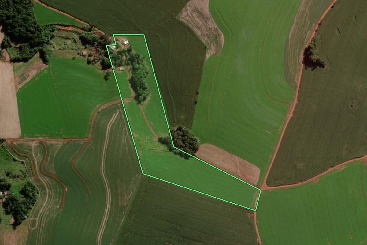 Imagem de satélite do imóvel rural em Verê (PR), com o contorno declarado no CAR desenhado por cima.