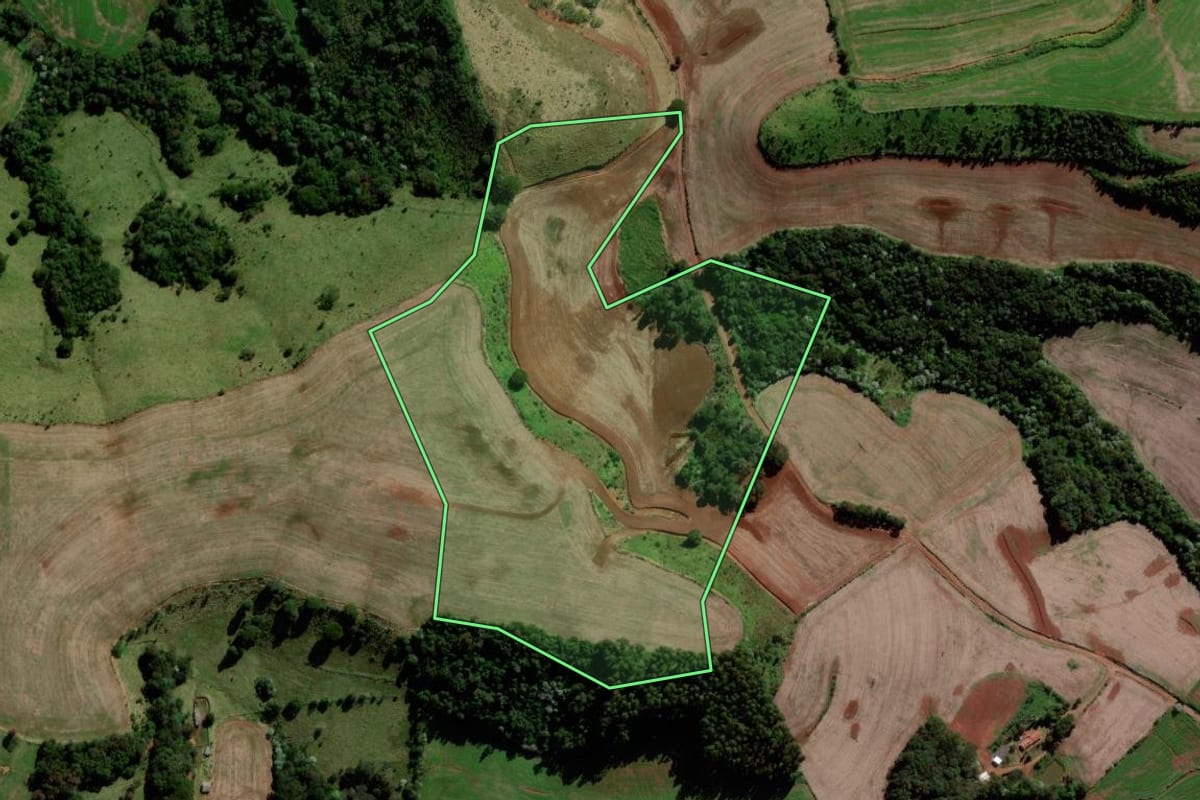 Imagem de satélite do imóvel rural em Verê (PR), com o contorno declarado no CAR desenhado por cima.