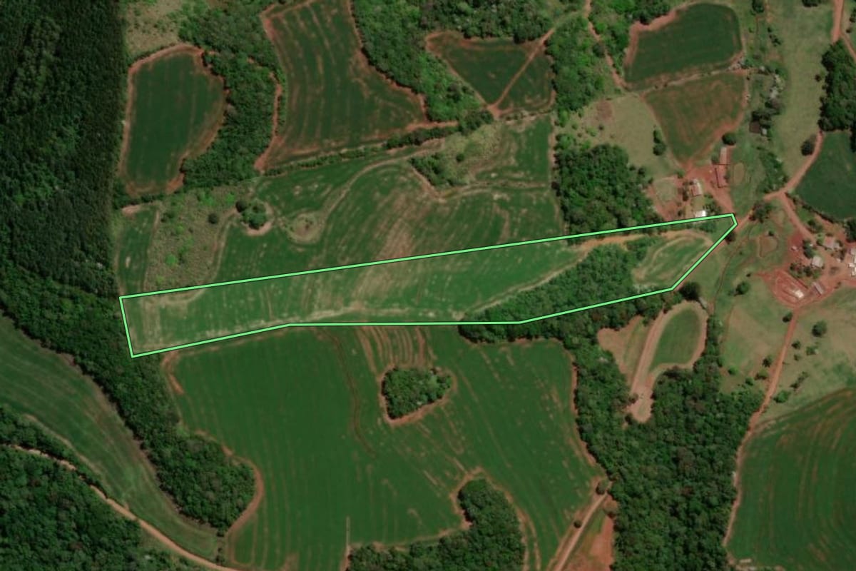 Imagem de satélite do imóvel rural em Verê (PR), com o contorno declarado no CAR desenhado por cima.