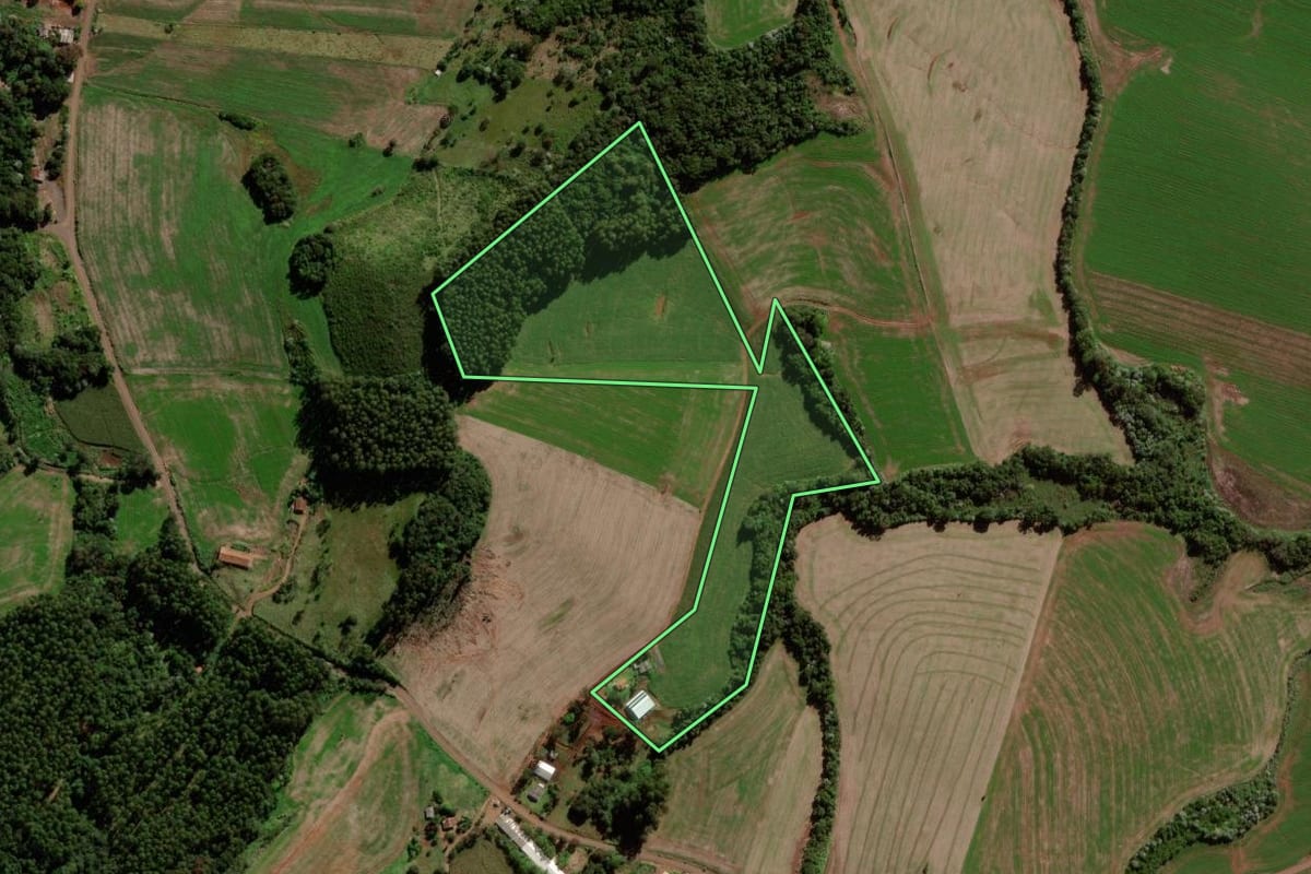 Imagem de satélite do imóvel rural em Verê (PR), com o contorno declarado no CAR desenhado por cima.