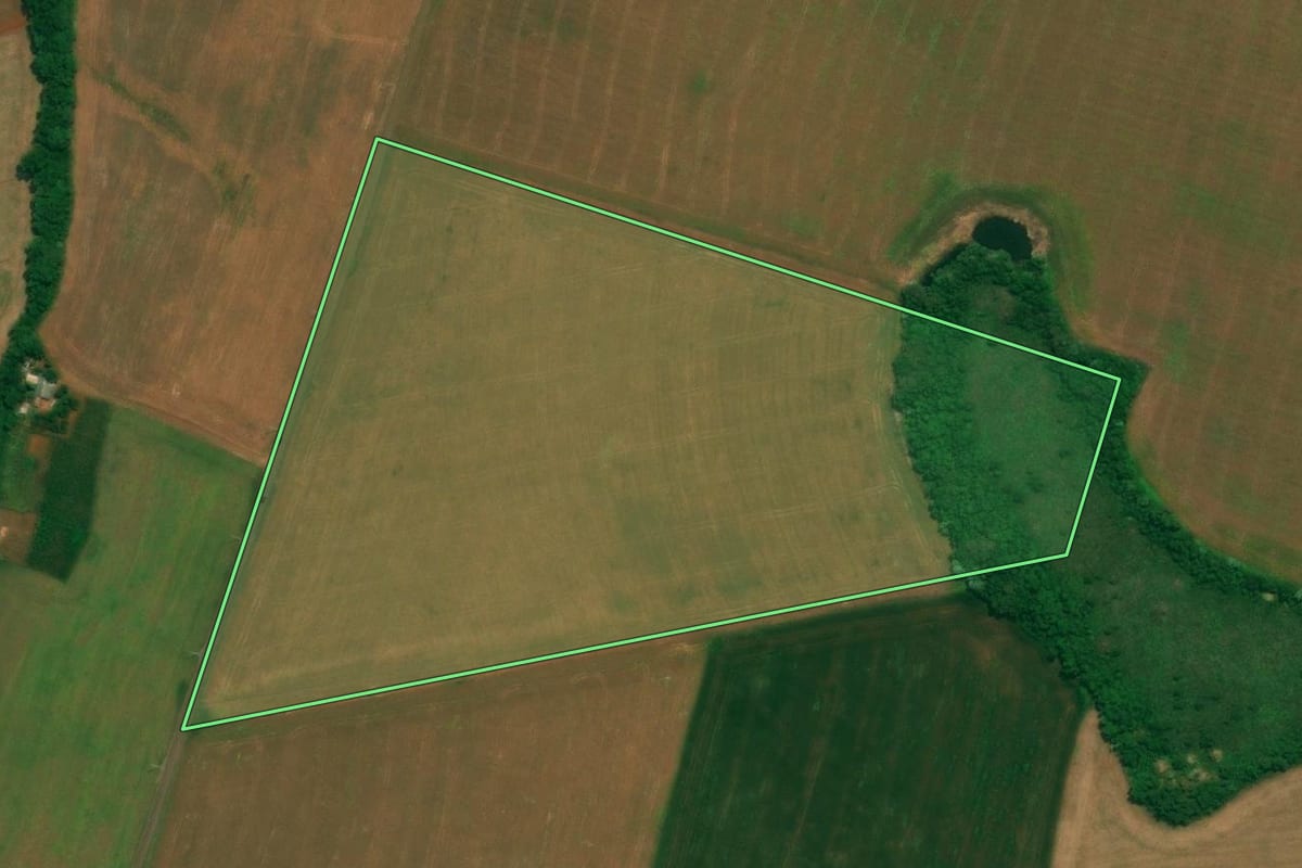 Imagem de satélite do imóvel rural em Verê (PR), com o contorno declarado no CAR desenhado por cima.