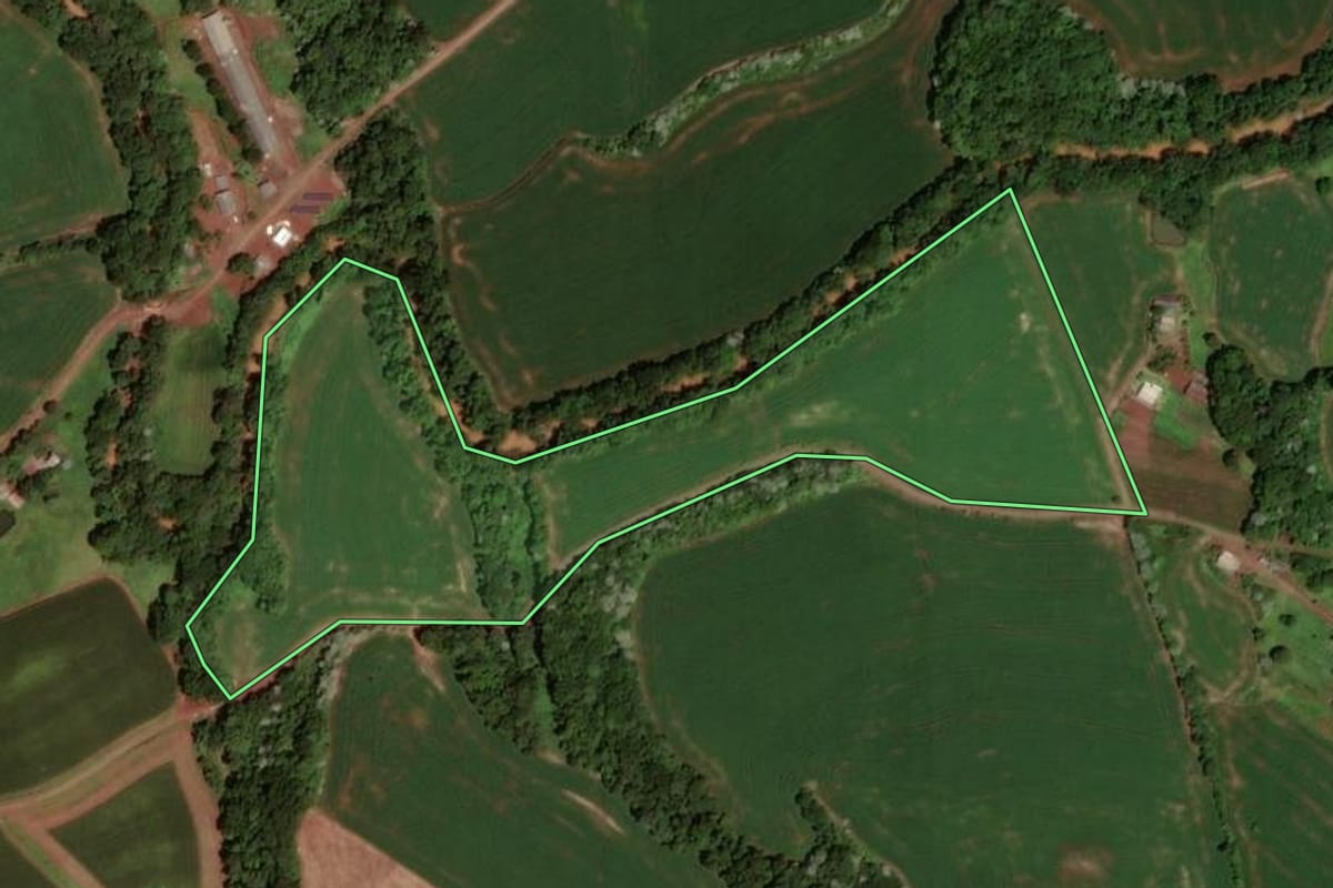 Imagem de satélite do imóvel rural em Verê (PR), com o contorno declarado no CAR desenhado por cima.