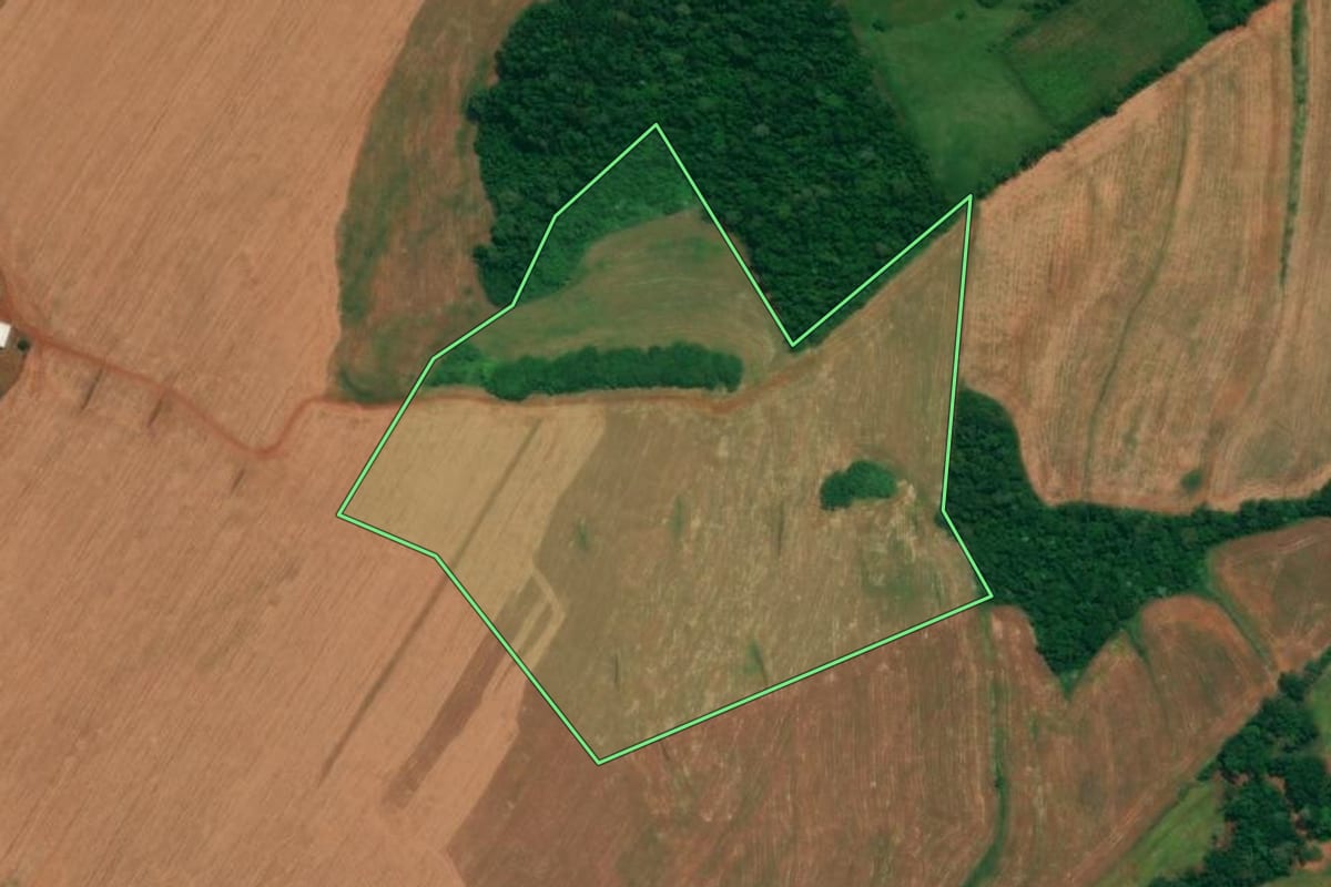 Imagem de satélite do imóvel rural em Verê (PR), com o contorno declarado no CAR desenhado por cima.