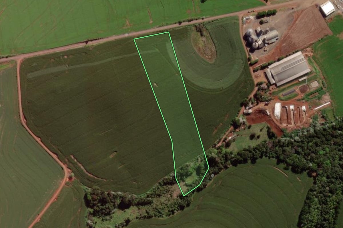Imagem de satélite do imóvel rural em Verê (PR), com o contorno declarado no CAR desenhado por cima.