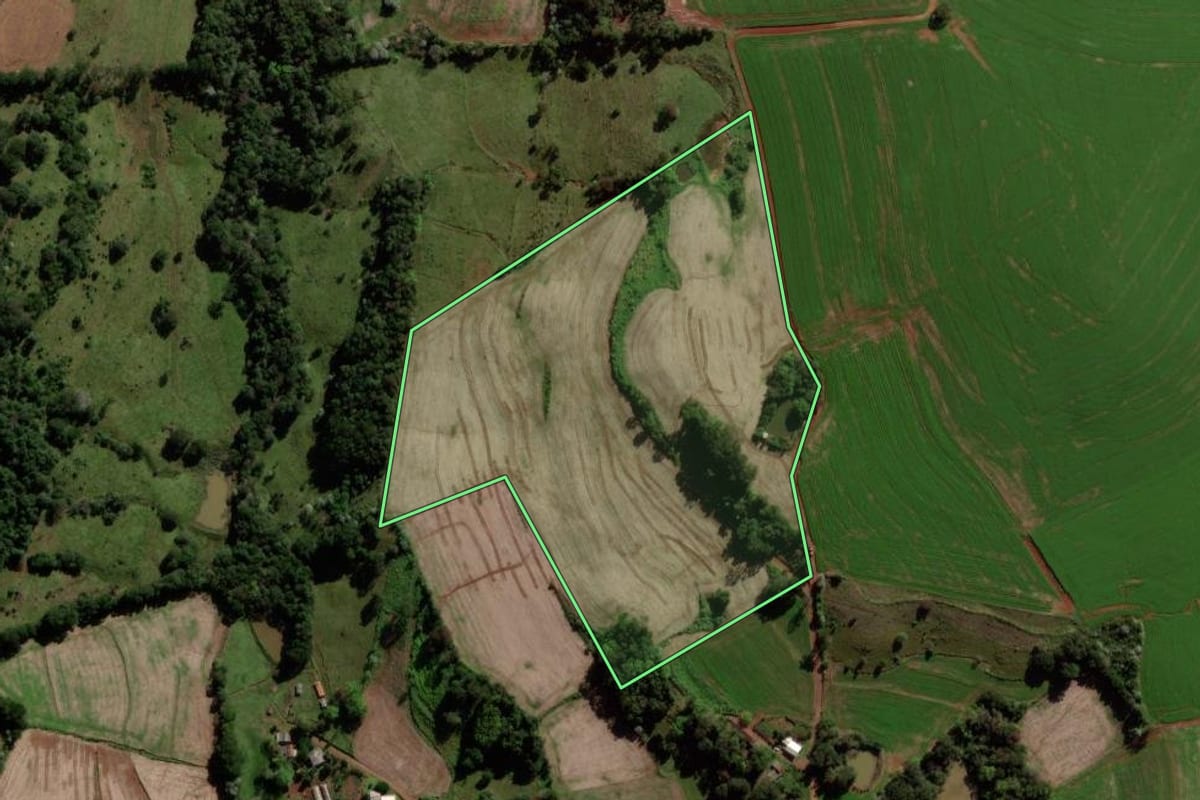 Imagem de satélite do imóvel rural em Verê (PR), com o contorno declarado no CAR desenhado por cima.