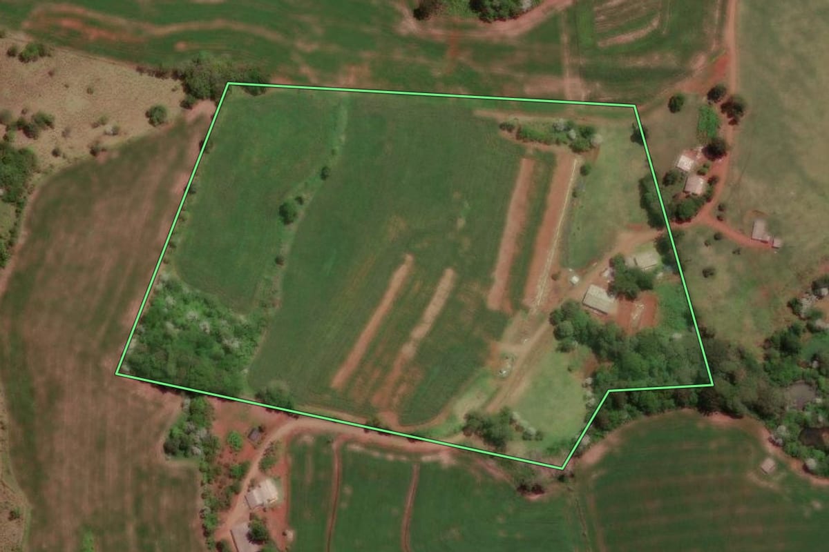 Imagem de satélite do imóvel rural em Verê (PR), com o contorno declarado no CAR desenhado por cima.