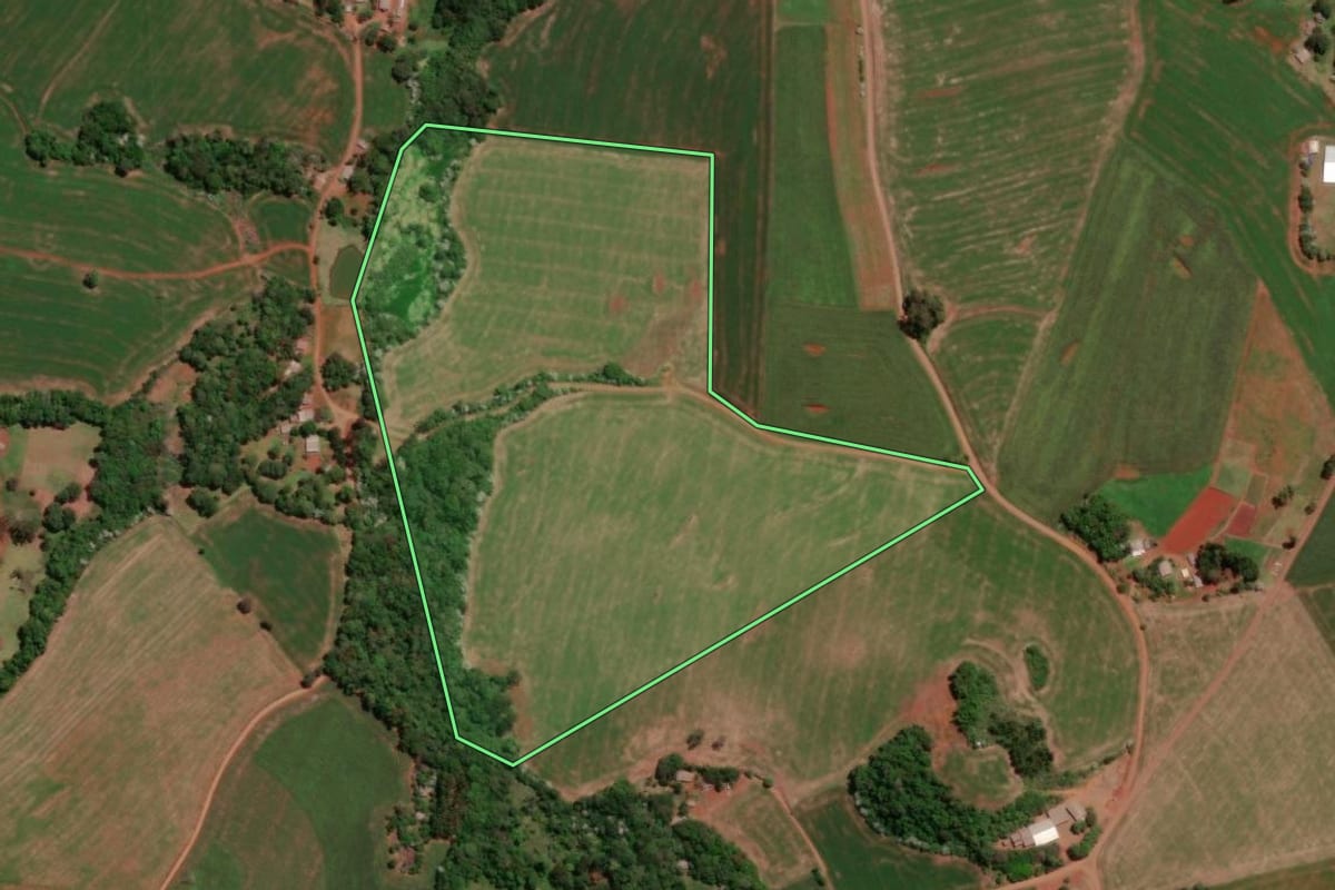 Imagem de satélite do imóvel rural em Verê (PR), com o contorno declarado no CAR desenhado por cima.
