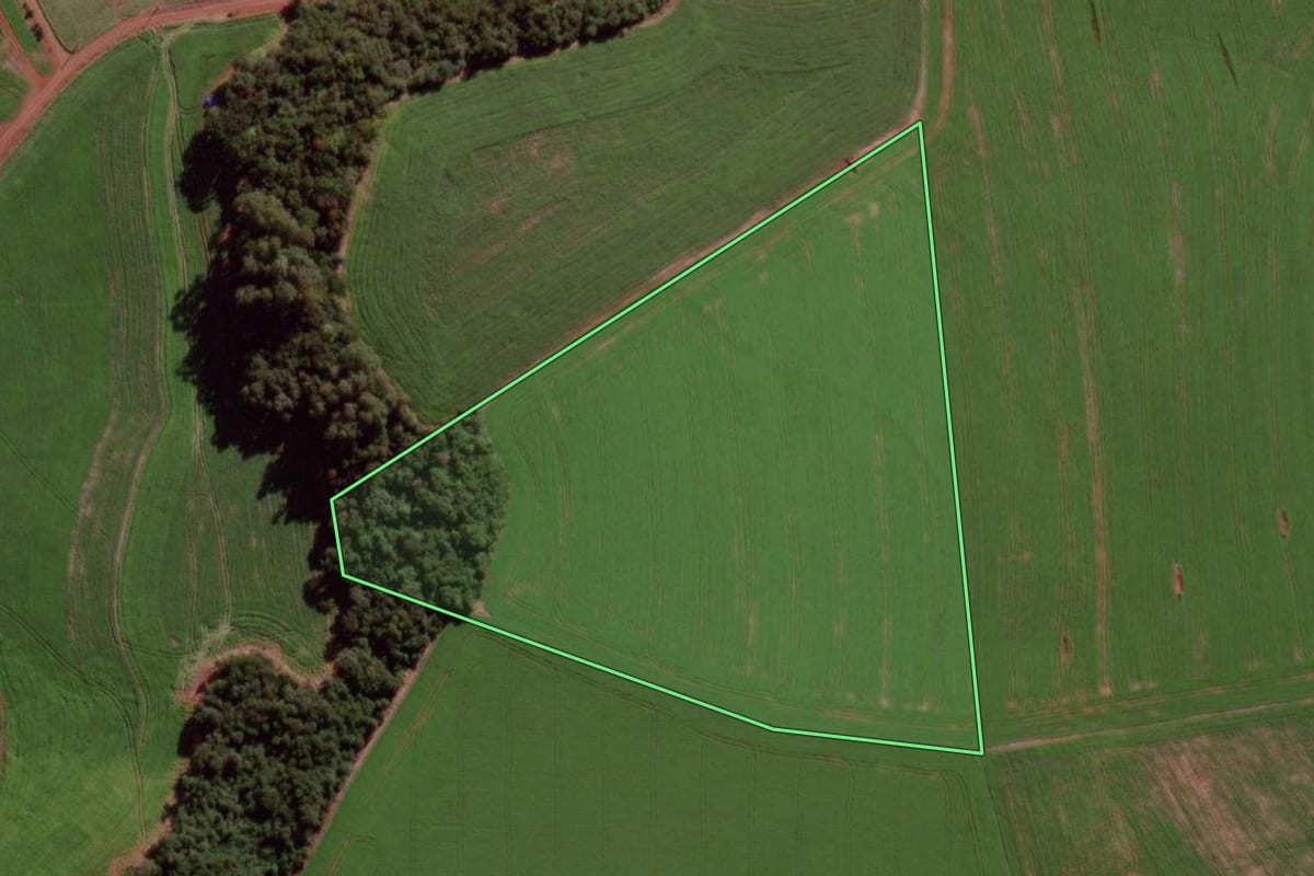 Imagem de satélite do imóvel rural em Verê (PR), com o contorno declarado no CAR desenhado por cima.