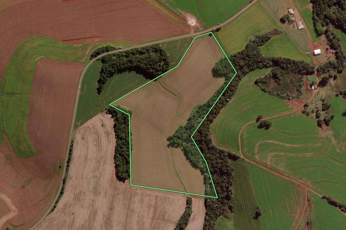 Imagem de satélite do imóvel rural em Verê (PR), com o contorno declarado no CAR desenhado por cima.