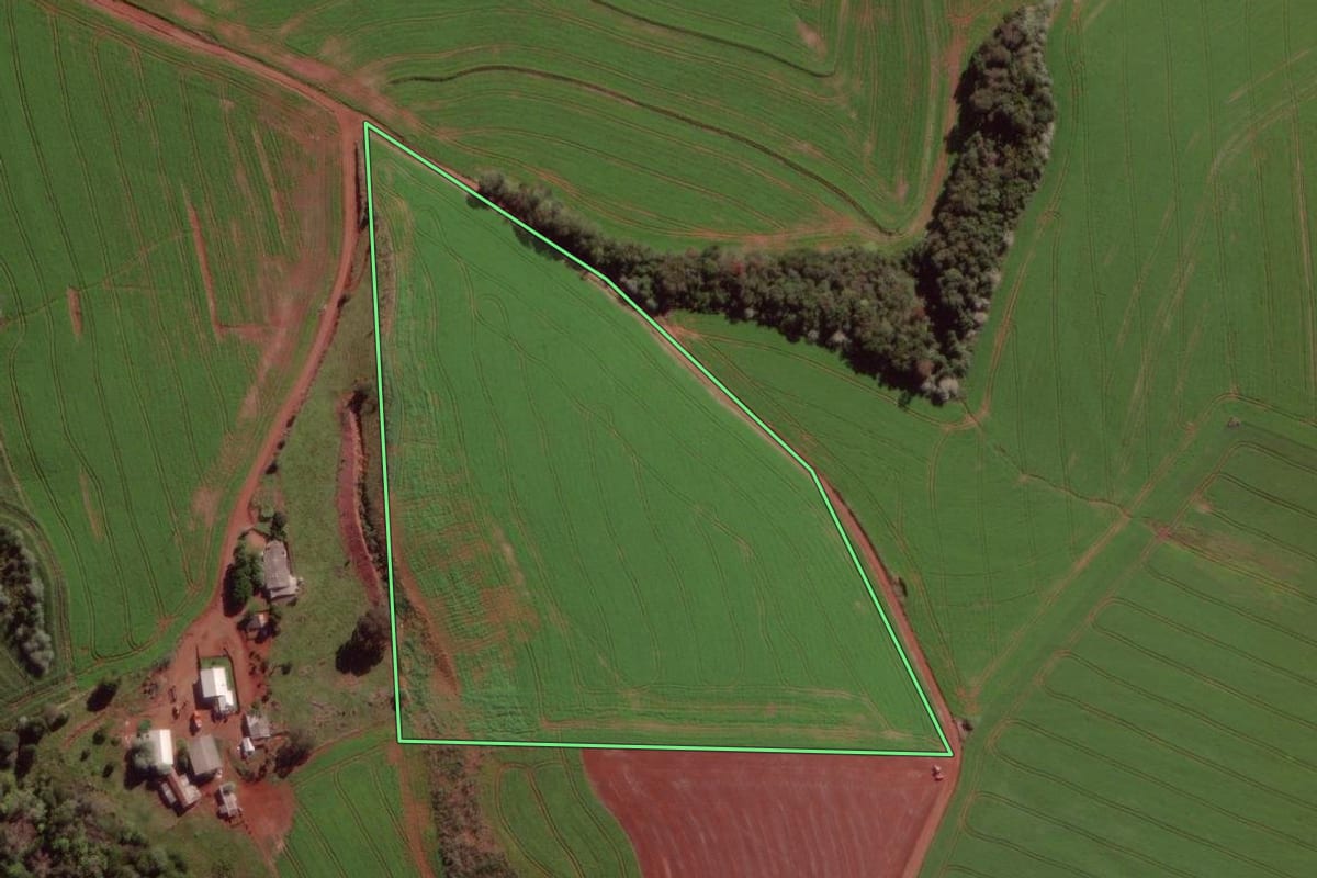 Imagem de satélite do imóvel rural em Verê (PR), com o contorno declarado no CAR desenhado por cima.