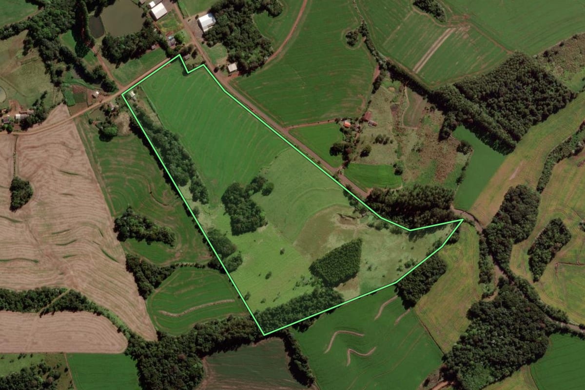 Imagem de satélite do imóvel rural em Verê (PR), com o contorno declarado no CAR desenhado por cima.