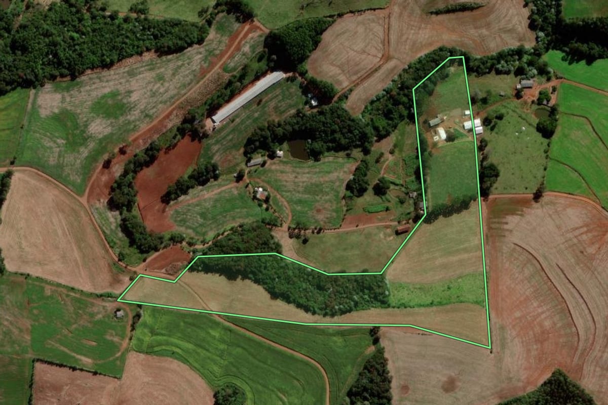 Imagem de satélite do imóvel rural em Verê (PR), com o contorno declarado no CAR desenhado por cima.