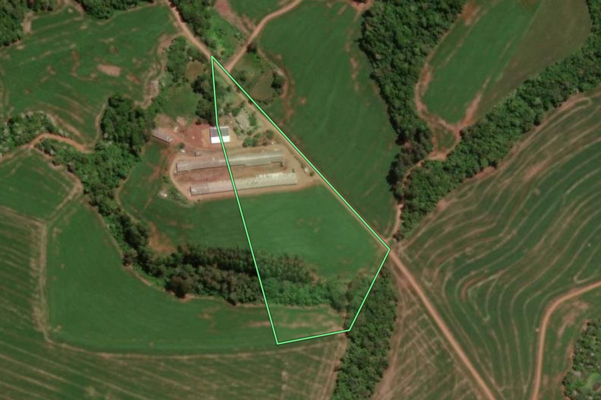 Imagem de satélite do imóvel rural em Verê (PR), com o contorno declarado no CAR desenhado por cima.