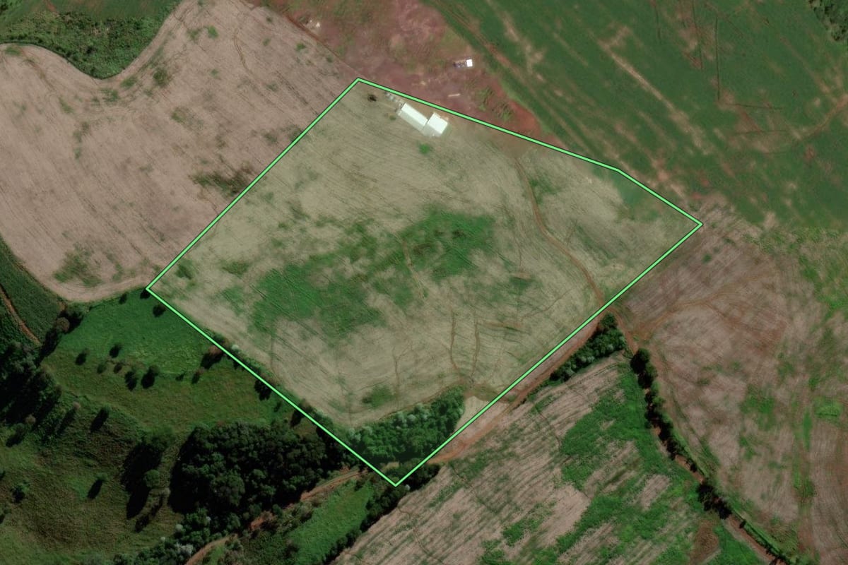 Imagem de satélite do imóvel rural em Verê (PR), com o contorno declarado no CAR desenhado por cima.