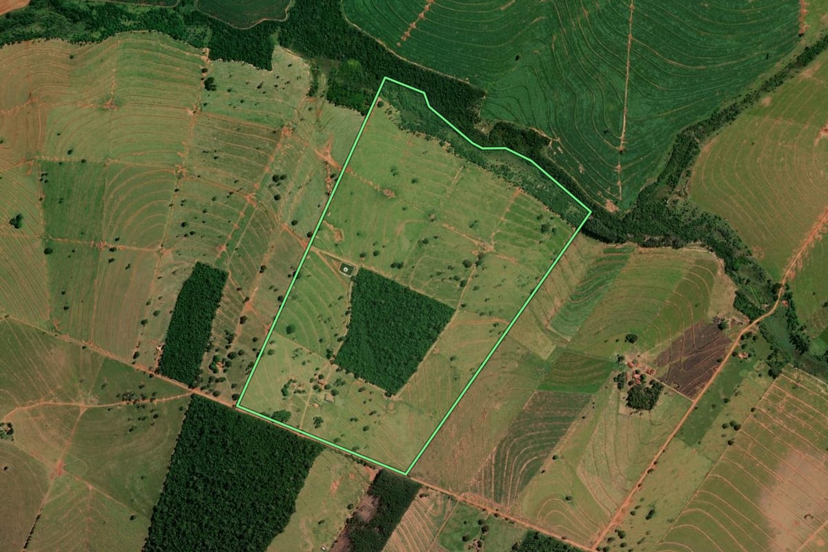 Imagem de satélite do imóvel rural em Alto Paraíso (PR), com o contorno declarado no CAR desenhado por cima.