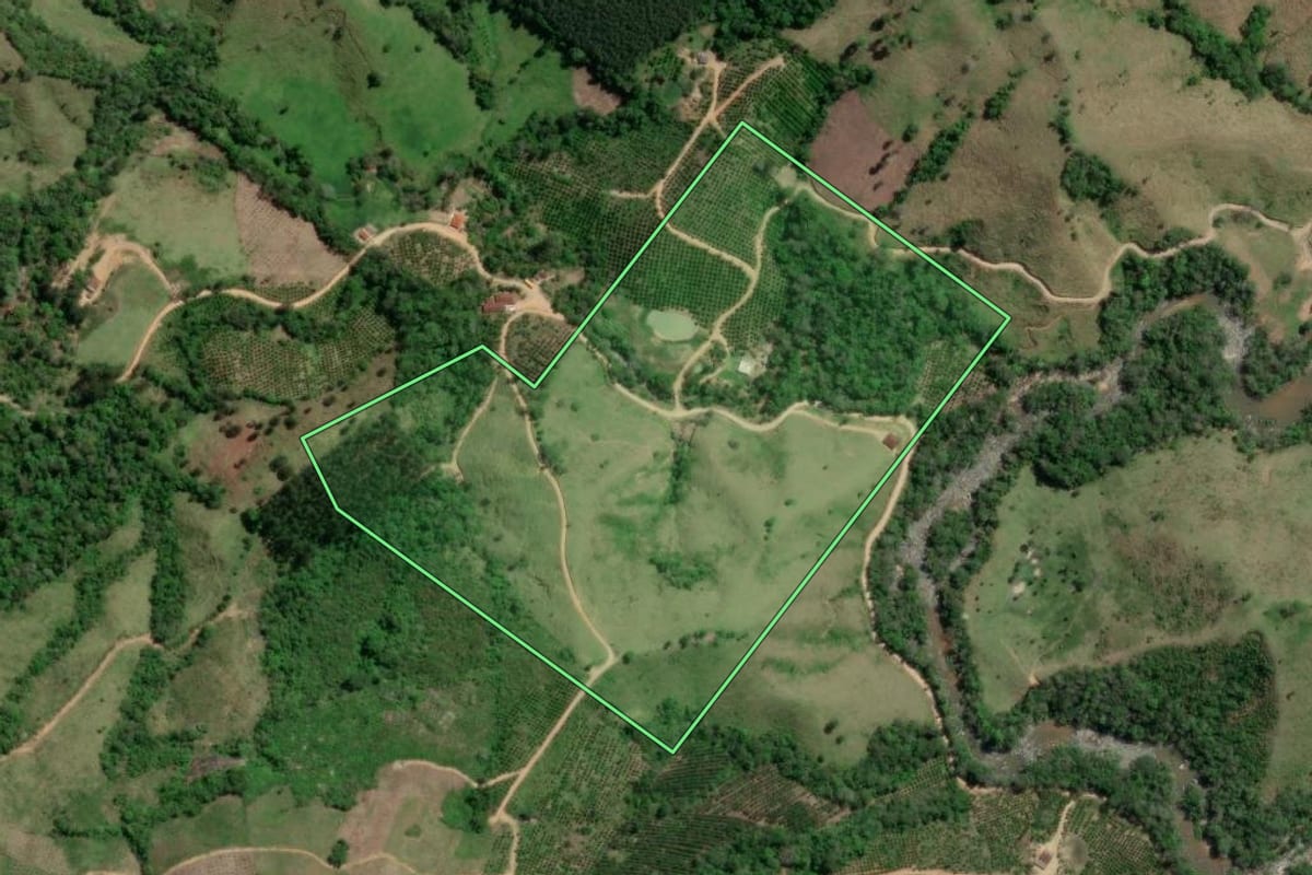Imagem de satélite do imóvel rural em Doutor Ulysses (PR), com o contorno declarado no CAR desenhado por cima.