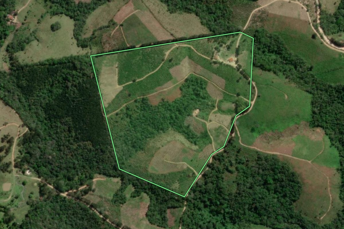 Imagem de satélite do imóvel rural em Doutor Ulysses (PR), com o contorno declarado no CAR desenhado por cima.