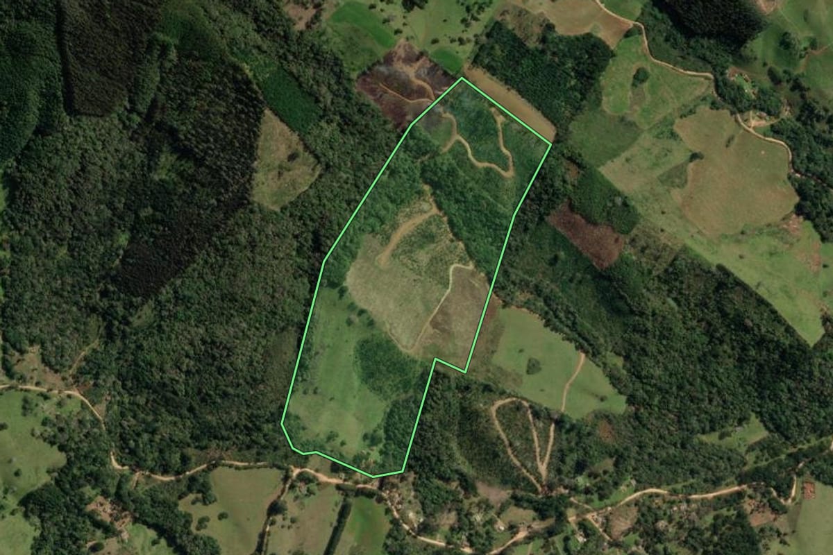 Imagem de satélite do imóvel rural em Doutor Ulysses (PR), com o contorno declarado no CAR desenhado por cima.