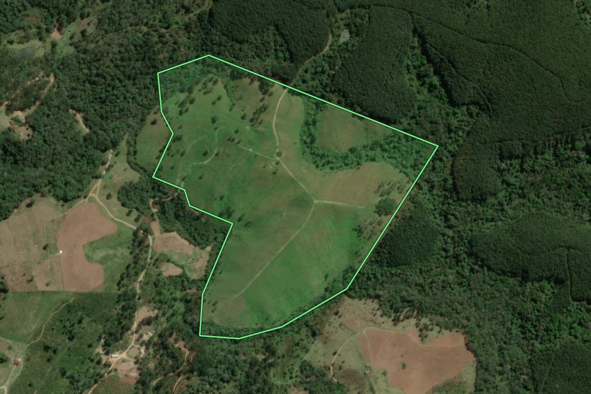 Imagem de satélite do imóvel rural em Doutor Ulysses (PR), com o contorno declarado no CAR desenhado por cima.