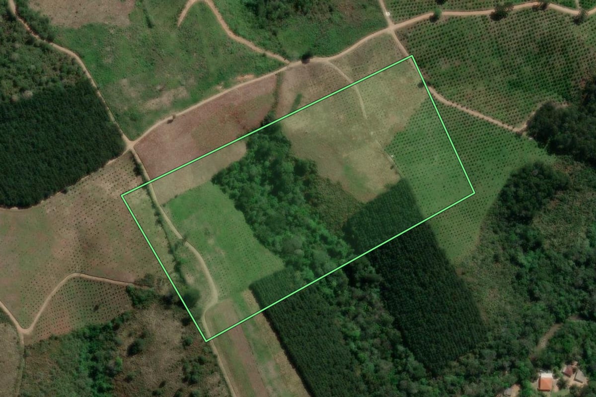 Imagem de satélite do imóvel rural em Doutor Ulysses (PR), com o contorno declarado no CAR desenhado por cima.