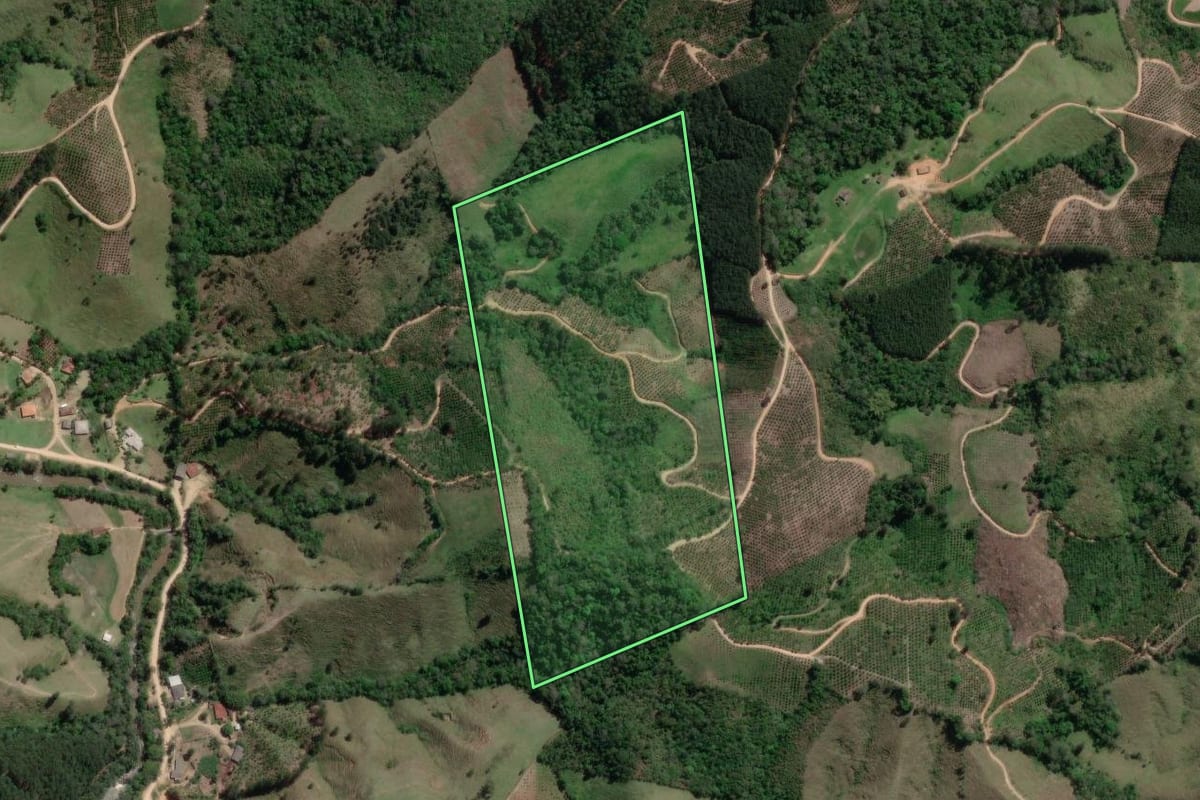 Imagem de satélite do imóvel rural em Doutor Ulysses (PR), com o contorno declarado no CAR desenhado por cima.