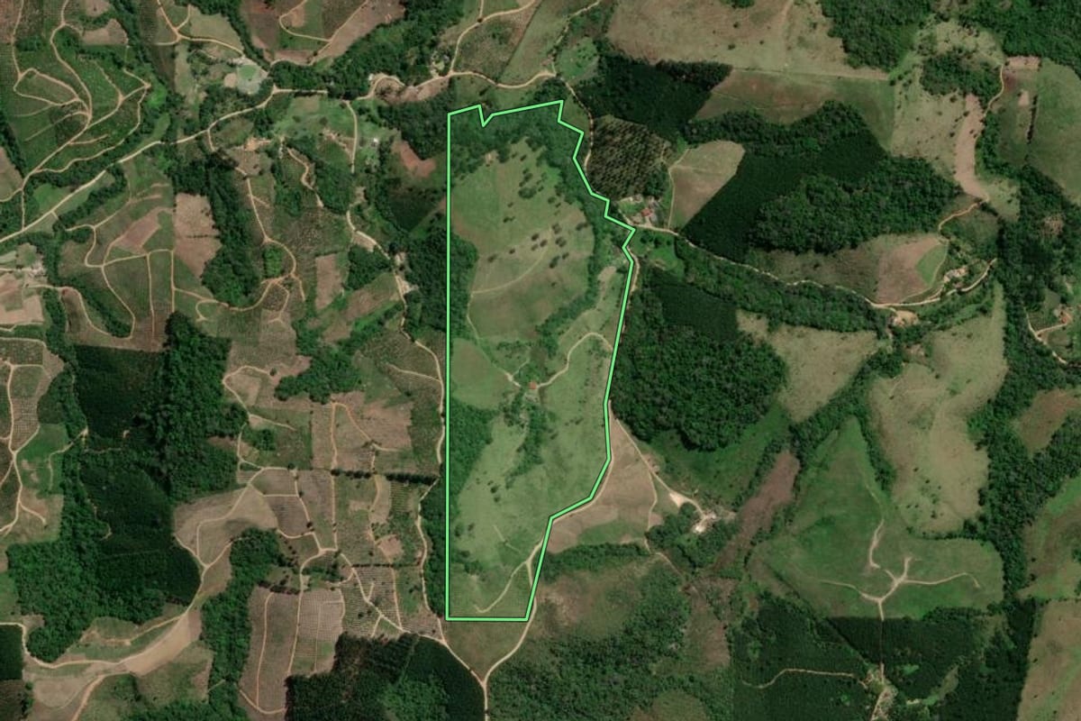 Imagem de satélite do imóvel rural em Doutor Ulysses (PR), com o contorno declarado no CAR desenhado por cima.