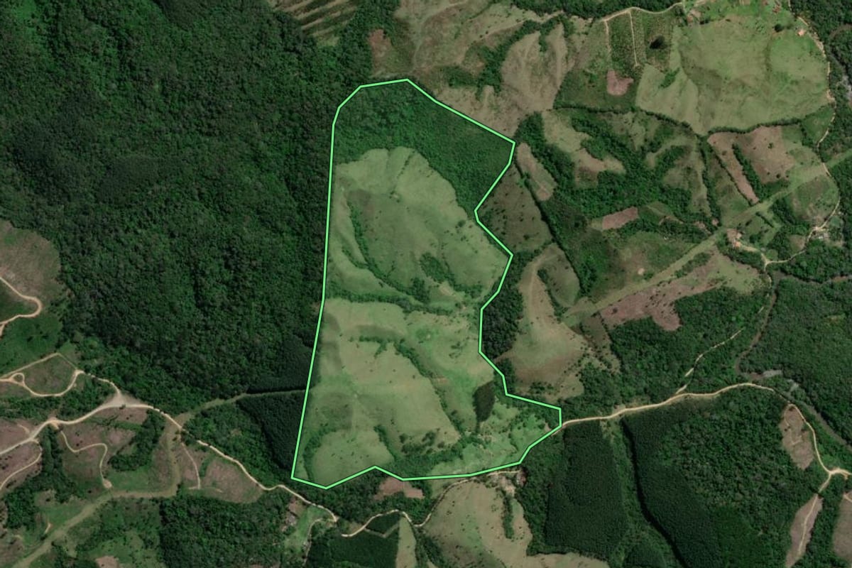 Imagem de satélite do imóvel rural em Doutor Ulysses (PR), com o contorno declarado no CAR desenhado por cima.