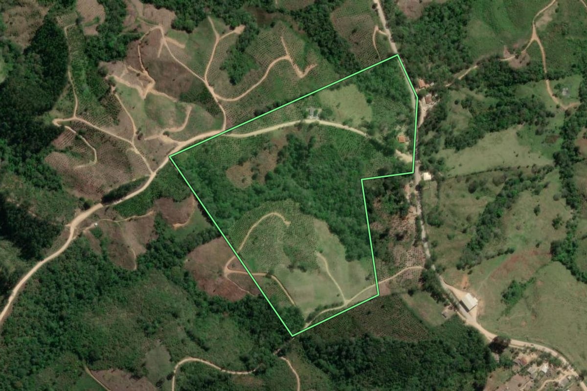 Imagem de satélite do imóvel rural em Doutor Ulysses (PR), com o contorno declarado no CAR desenhado por cima.