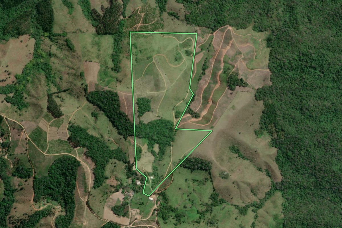 Imagem de satélite do imóvel rural em Doutor Ulysses (PR), com o contorno declarado no CAR desenhado por cima.