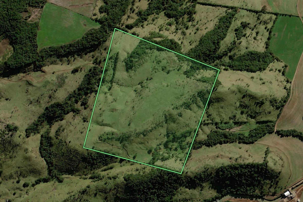 Imagem de satélite do imóvel rural em Virmond (PR), com o contorno declarado no CAR desenhado por cima.