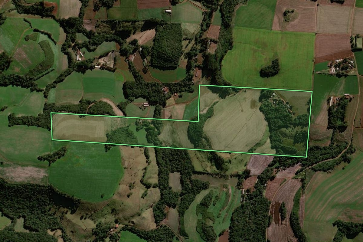 Imagem de satélite do imóvel rural em Virmond (PR), com o contorno declarado no CAR desenhado por cima.