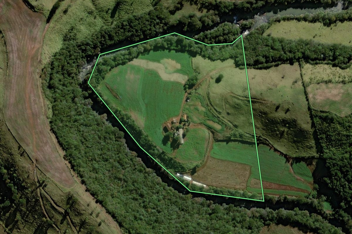 Imagem de satélite do imóvel rural em Virmond (PR), com o contorno declarado no CAR desenhado por cima.