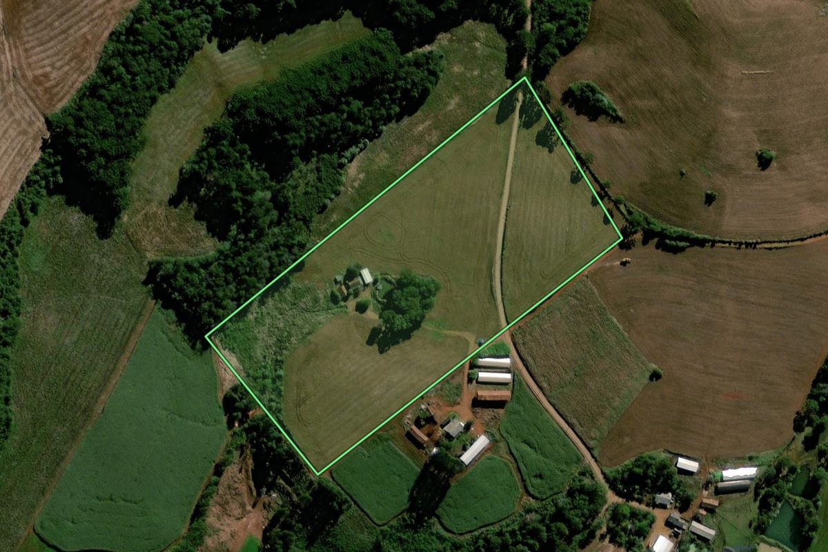 Imagem de satélite do imóvel rural em Virmond (PR), com o contorno declarado no CAR desenhado por cima.