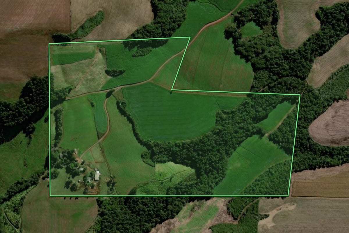 Imagem de satélite do imóvel rural em Virmond (PR), com o contorno declarado no CAR desenhado por cima.