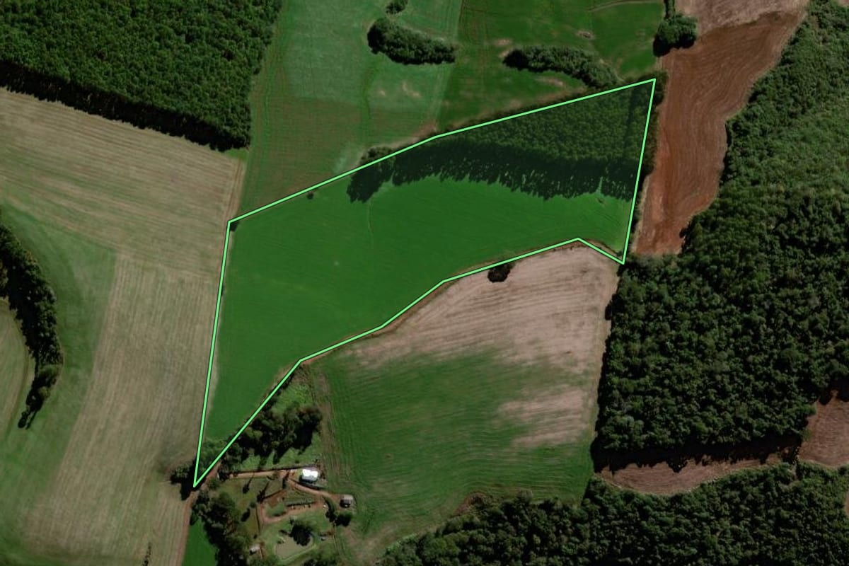 Imagem de satélite do imóvel rural em Virmond (PR), com o contorno declarado no CAR desenhado por cima.