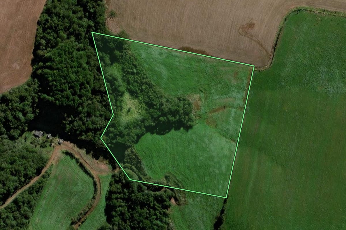Imagem de satélite do imóvel rural em Virmond (PR), com o contorno declarado no CAR desenhado por cima.