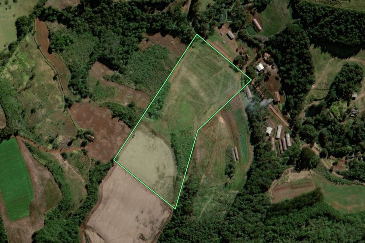 Imagem de satélite do imóvel rural em Virmond (PR), com o contorno declarado no CAR desenhado por cima.