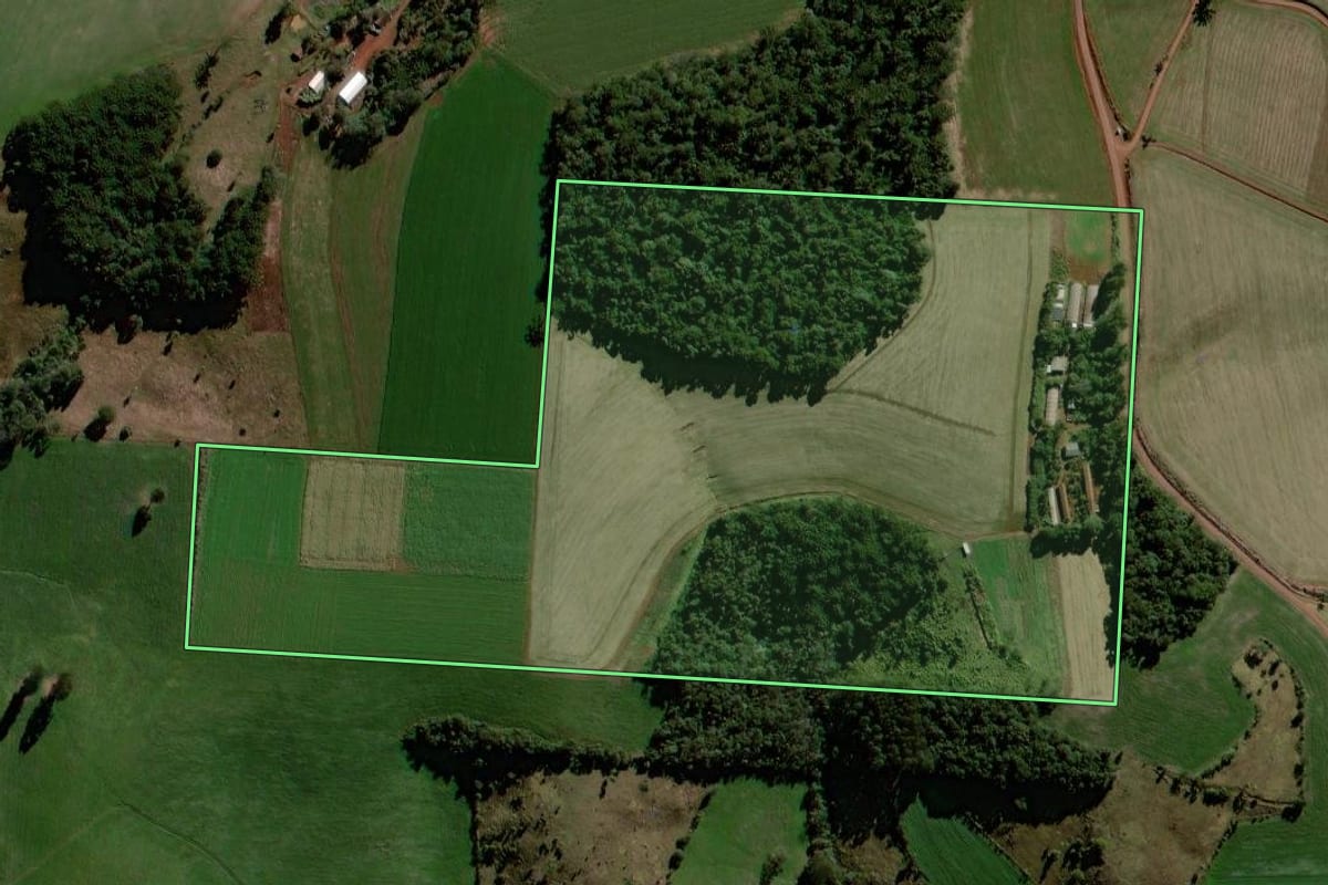Imagem de satélite do imóvel rural em Virmond (PR), com o contorno declarado no CAR desenhado por cima.
