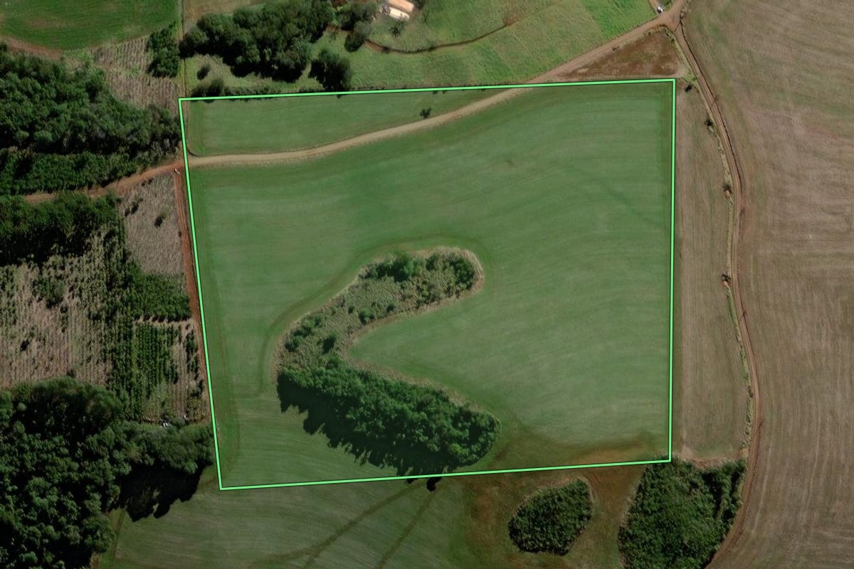 Imagem de satélite do imóvel rural em Virmond (PR), com o contorno declarado no CAR desenhado por cima.