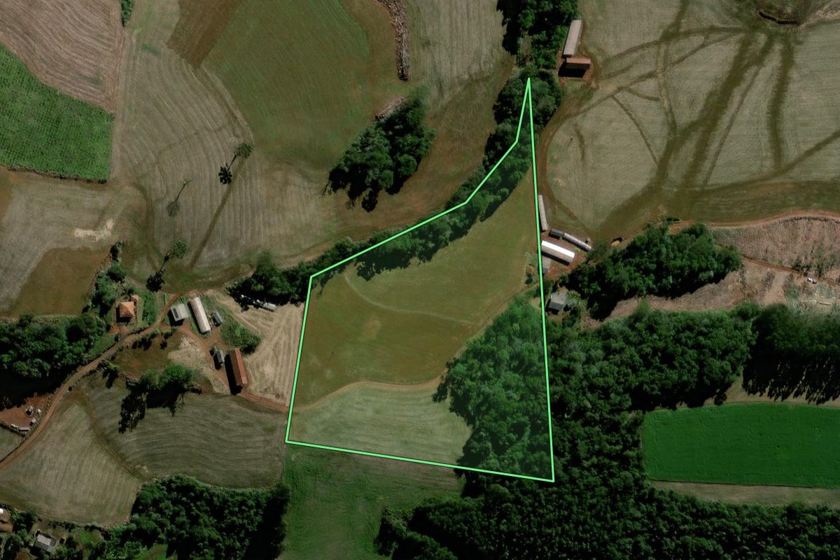 Imagem de satélite do imóvel rural em Virmond (PR), com o contorno declarado no CAR desenhado por cima.
