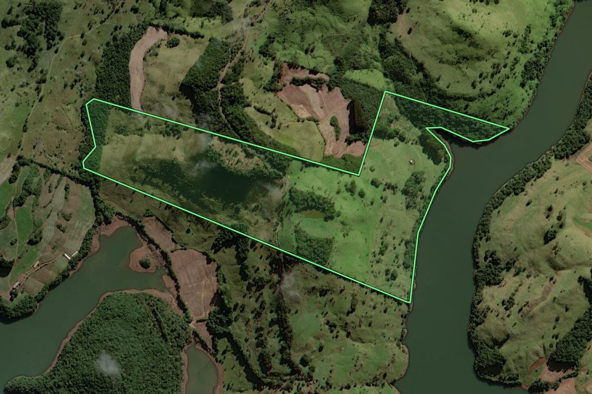 Imagem de satélite do imóvel rural em Virmond (PR), com o contorno declarado no CAR desenhado por cima.