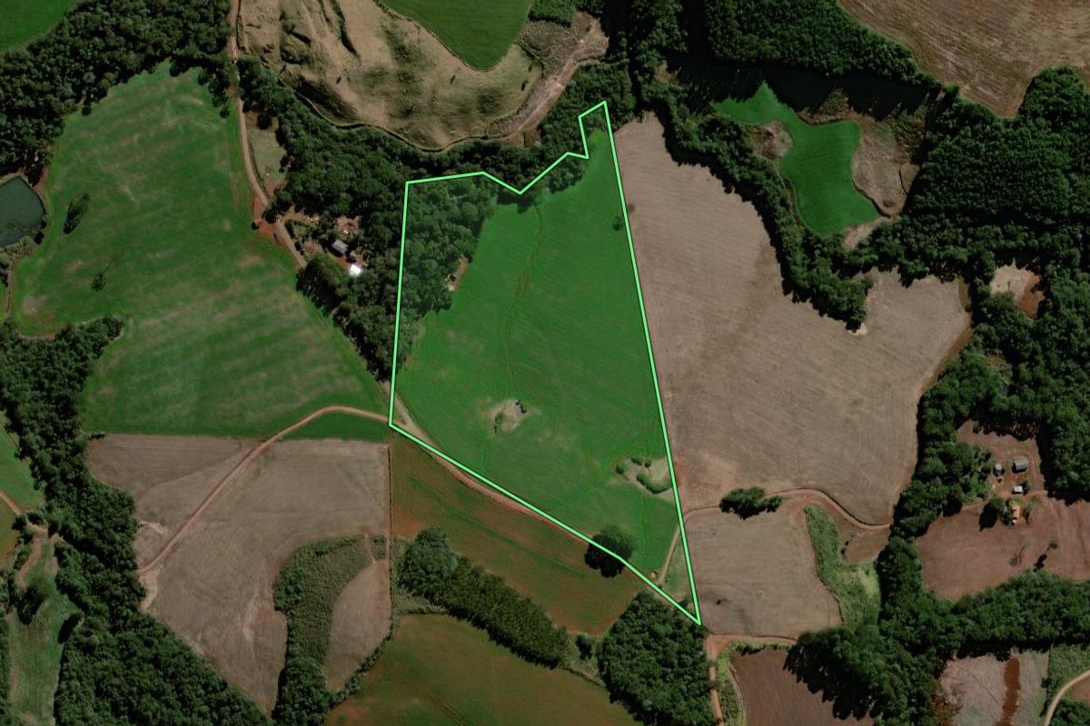 Imagem de satélite do imóvel rural em Virmond (PR), com o contorno declarado no CAR desenhado por cima.